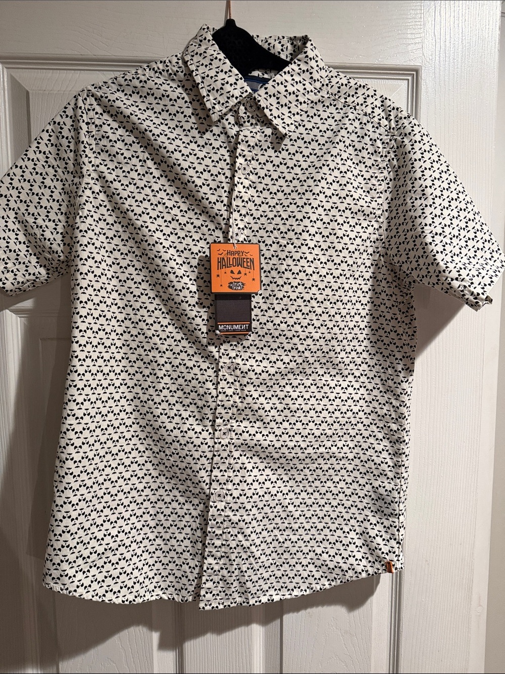Monument Men’s Short-Sleeve Button-Down Shirt - White with Black Micro Print